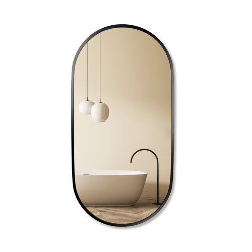 Ebern Designs Oval Bathroom Mirror Wall Mounted Metal Frame Vanity Hang